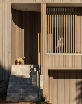 Timber entry facade of contemporary residential architecture in Balgowlah by Braaid, Sydney architect and interior design studio 
