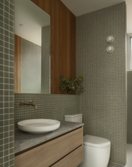 Green tiled bathroom in Balgowlah residential architecture and interiors project by Braaid 