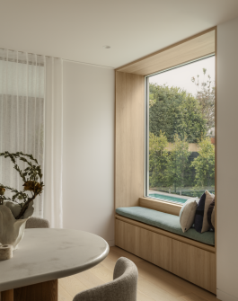 Built-in window seat overlooking garden in Balgowlah residential architecture project 