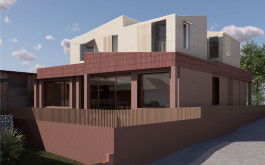 Rear and side view of Leichhardt house with layered material palette and upper level forms 