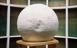 Moon sculpture inside installation for reflection and interaction 